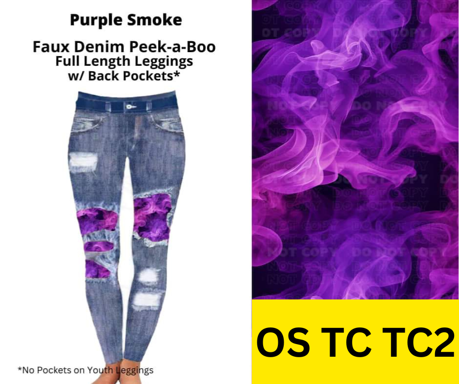 Purple Smoke Faux Denim Full Length Peekaboo Leggings