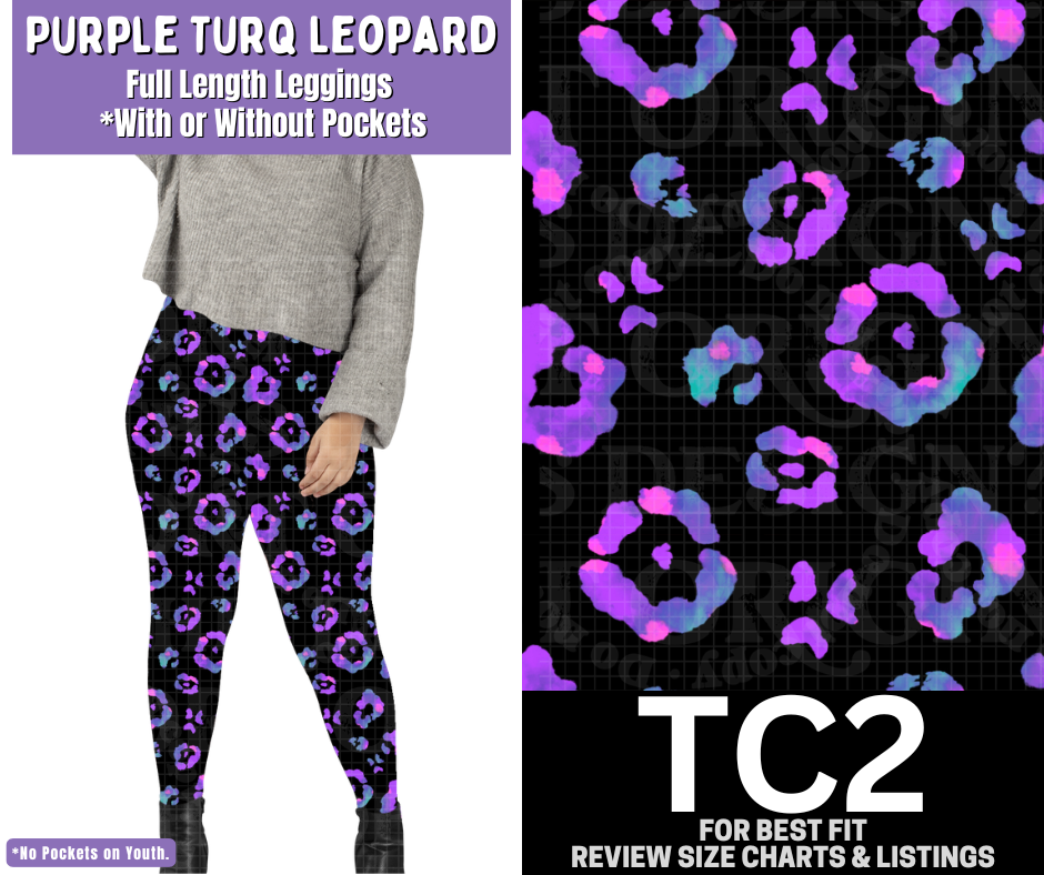 Purple Turq Leopard Full Length Leggings w/ Pockets