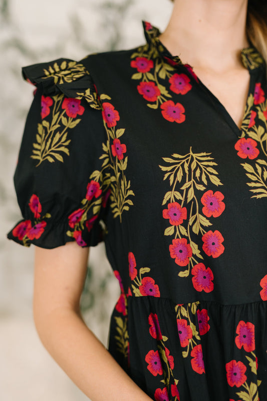 Quiet Life Notch Neck Tiered Dress in Black