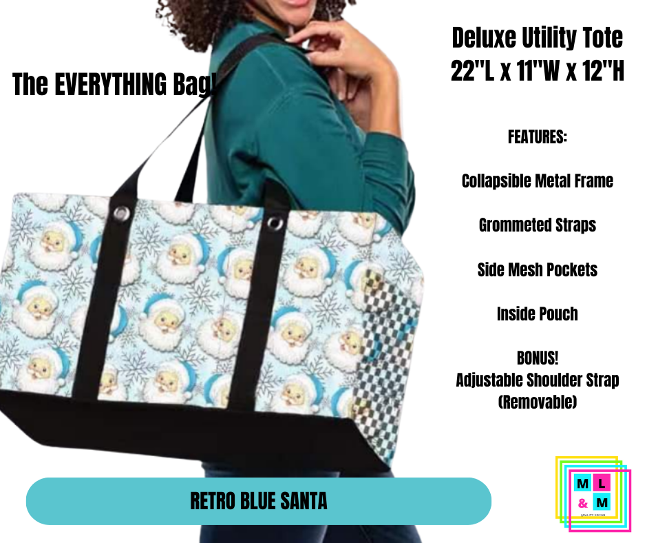 Retro Blue Santa Collapsible Tote