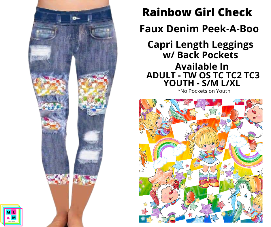 Rainbow Girl Check Faux Denim Capris