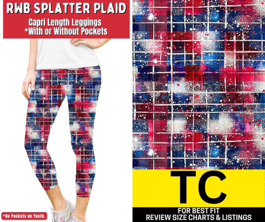 RWB Splatter Plaid Capri Length Leggings w/ Pockets