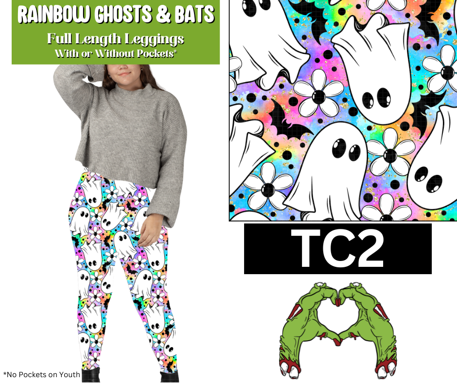 Rainbow Ghosts & Bats Full Length Leggings w/ Pockets