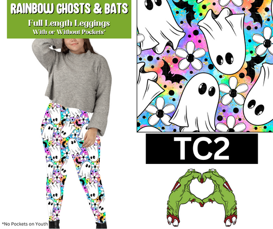 Rainbow Ghosts & Bats Full Length Leggings w/ Pockets
