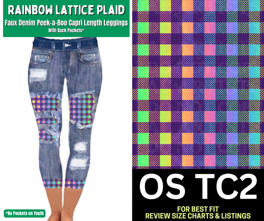 Rainbow Lattice Plaid Capri Faux Denim Peekaboo