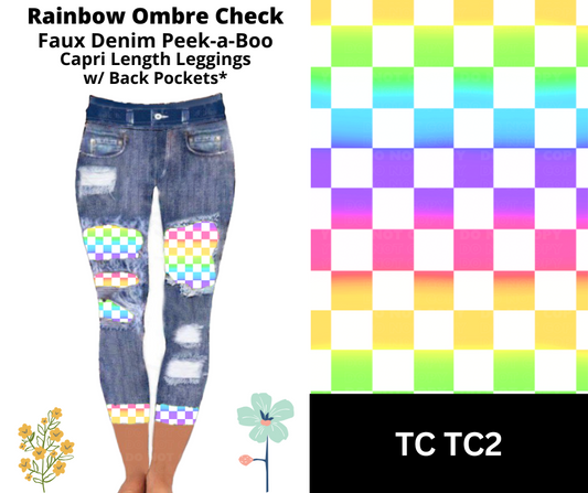 Rainbow Ombre Check Capri Faux Denim Peekaboo