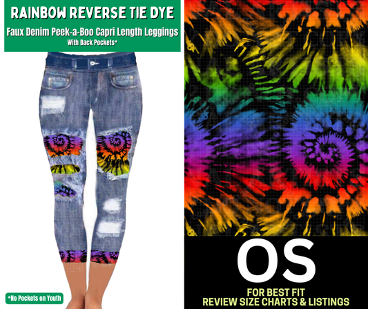 Rainbow Reverse Tie Dye Capri Faux Denim Peekaboo