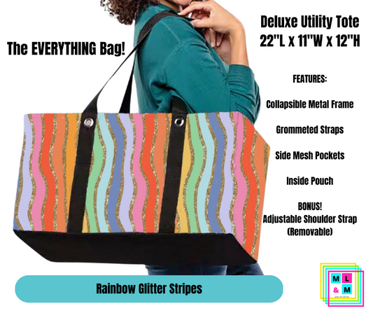 Rainbow Glitter Stripes Collapsible Tote