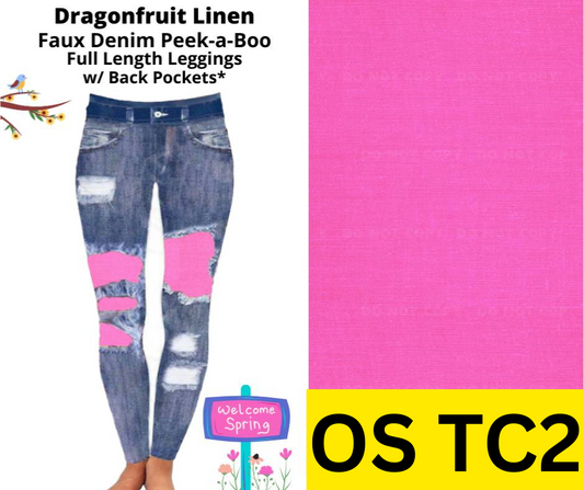 Dragonfruit Linen Faux Denim Full Length Peekaboo Leggings