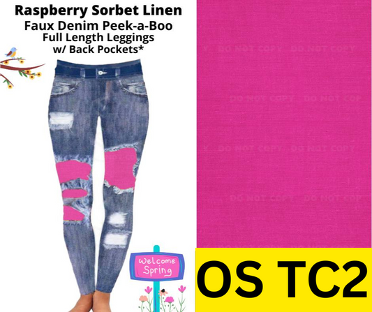 Raspberry Sorbet Linen Faux Denim Full Length Peekaboo Leggings