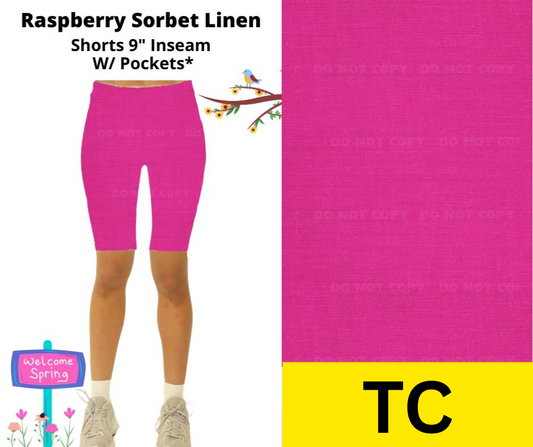 Raspberry Sorbet Linen Jamaica Shorts w/ Pockets