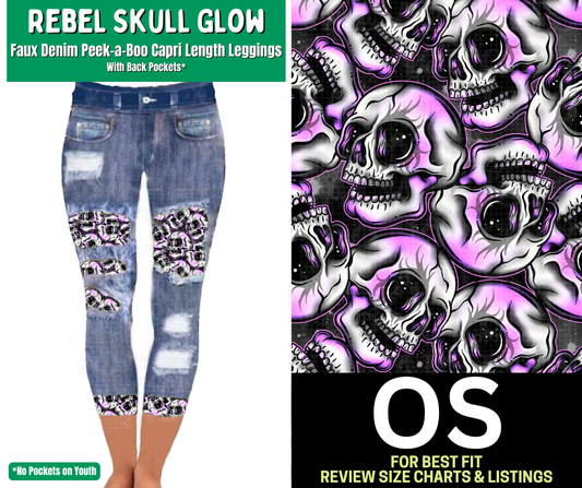 Rebel Skull Glow Capri Faux Denim Peekaboo
