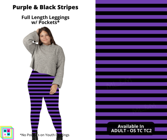 Purple & Black Stripes Full Length Leggings w/ Pockets