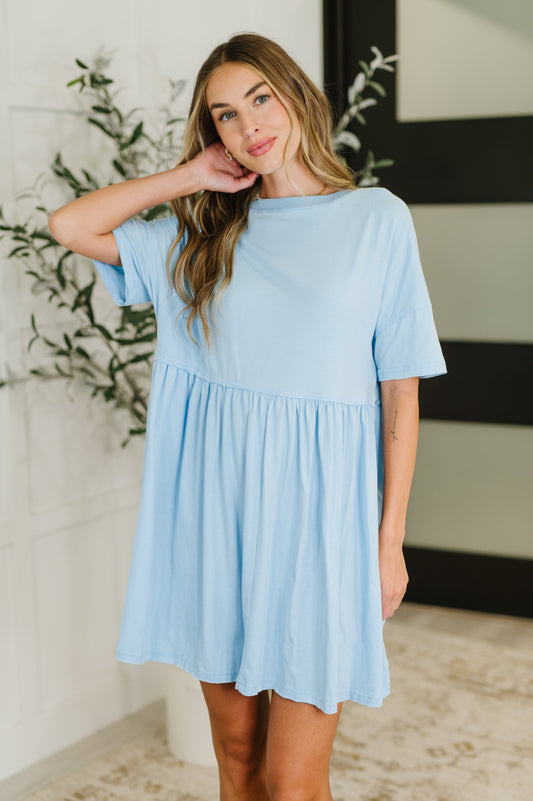 PREORDER: Relaxed Drop Shoulder Dress in Light Blue