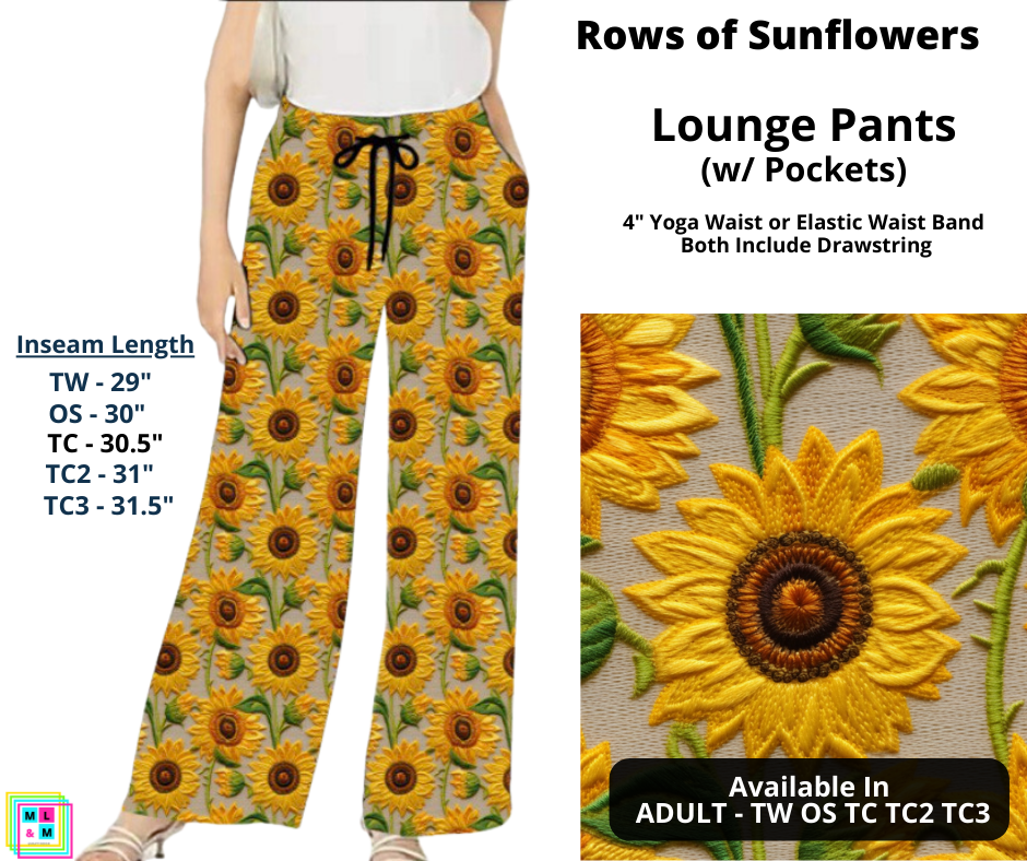Rows of Sunflowers Full Length Lounge Pants