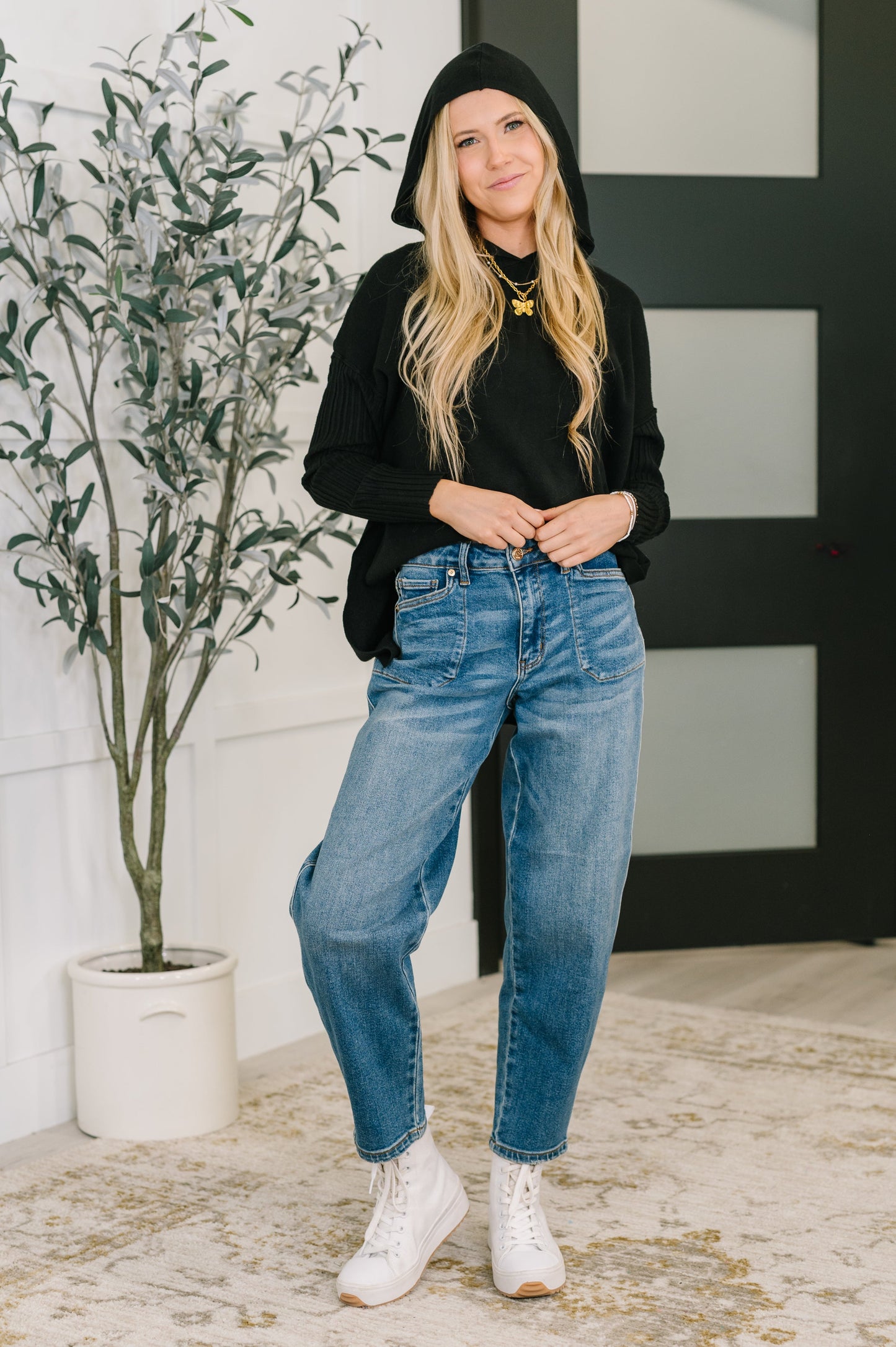 Running Late Hooded Long Sleeve in Black