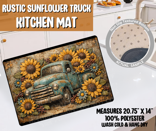 Rustic Sunflower Truck Kitchen Mat