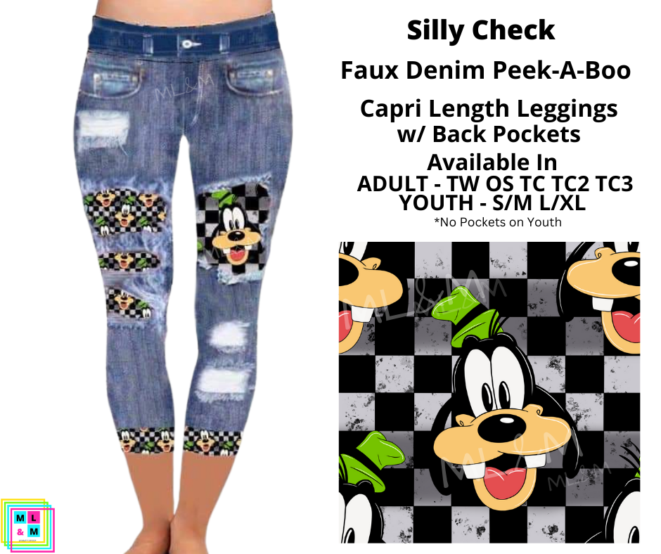 Silly Check Faux Denim Capris