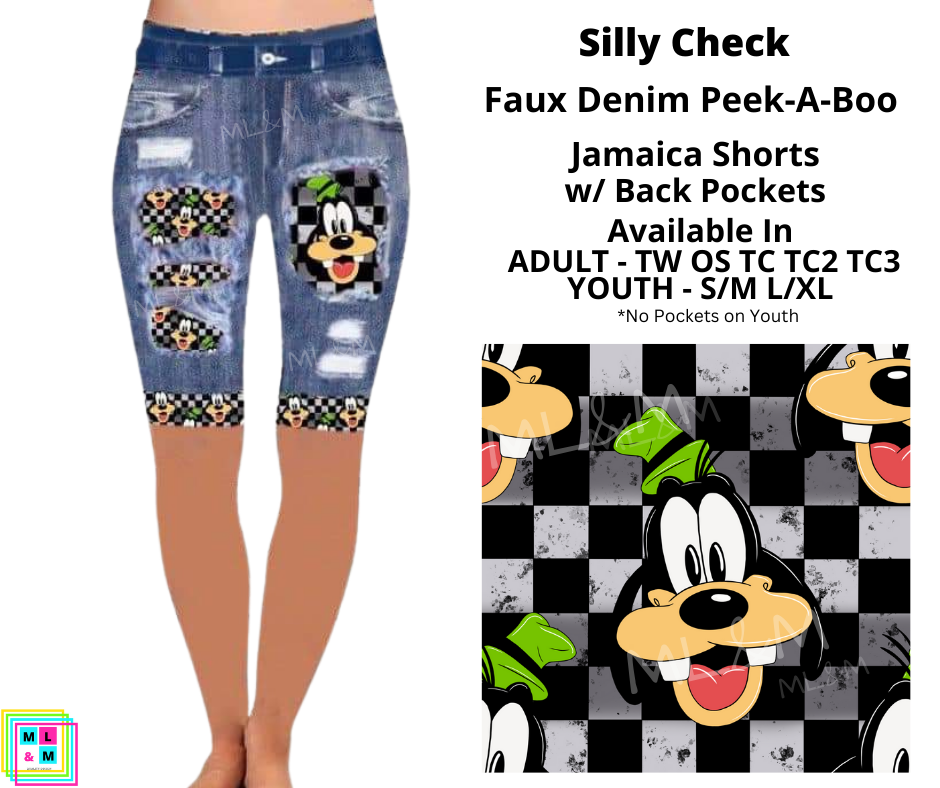 Silly Check Faux Denim Jamaica Shorts