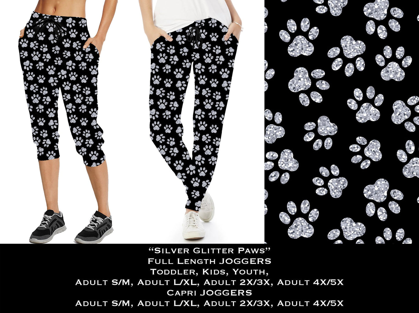 Silver Glitter Paws - Full & Capri Joggers