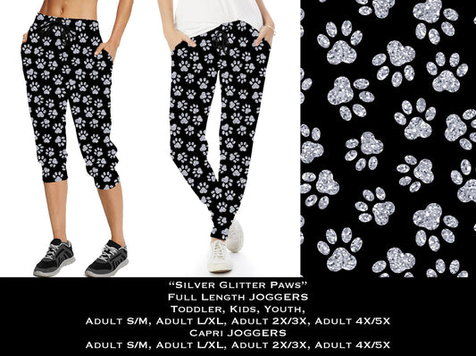 Silver Glitter Paws - Full & Capri Joggers