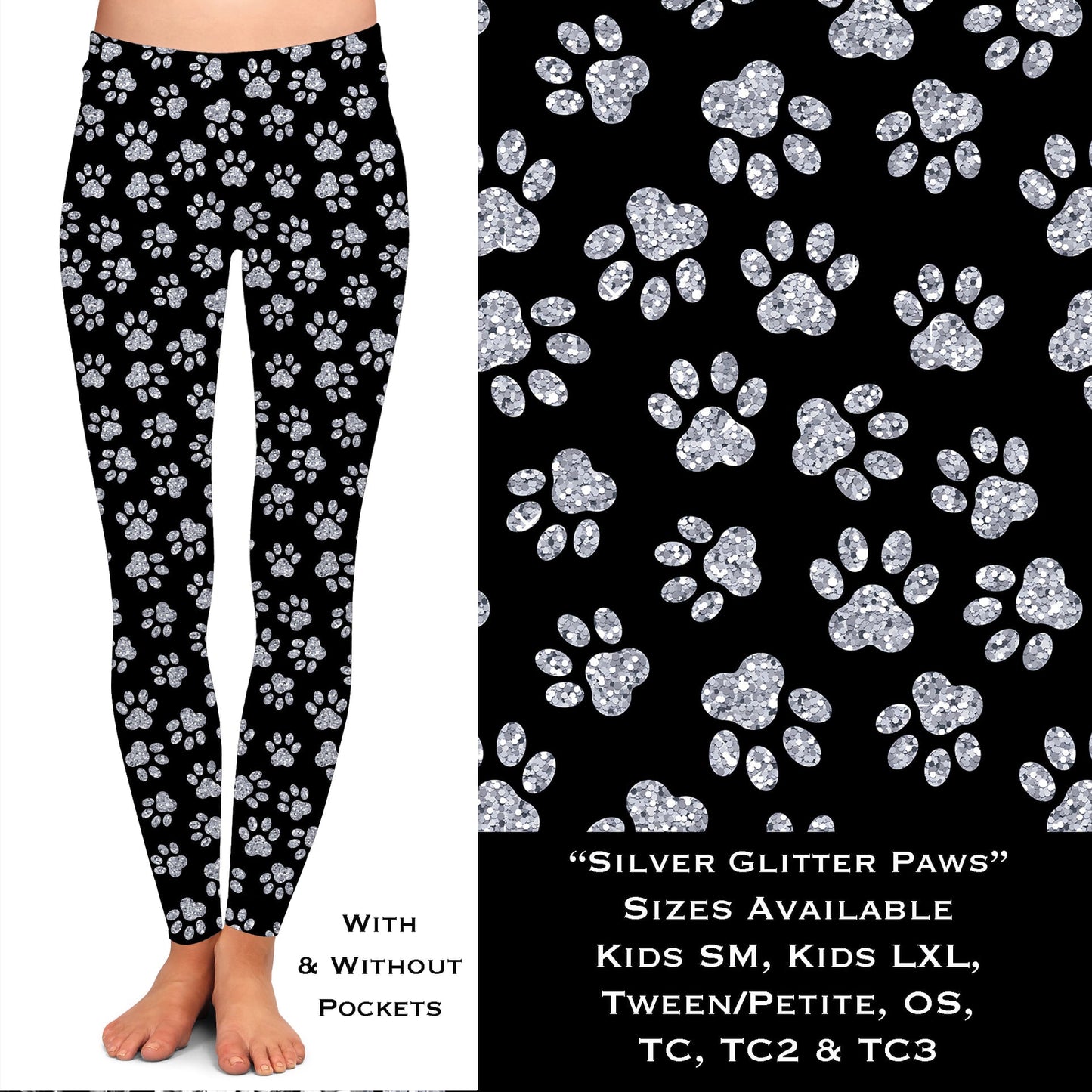 Silver Glitter Paws Leggings