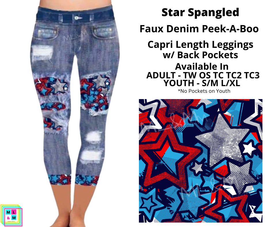 Star Spangled Faux Denim Capris
