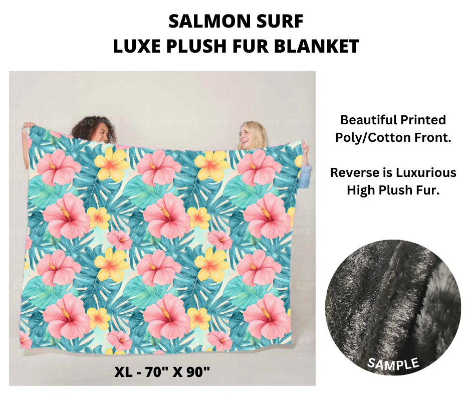 Salmon Surf Hibiscus Luxe Plush Fur Blanket