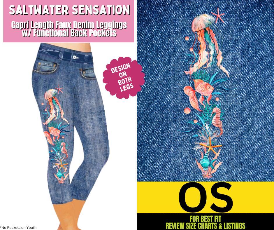 Saltwater Sensation Capri Faux Denim w/ Side Leg Designs