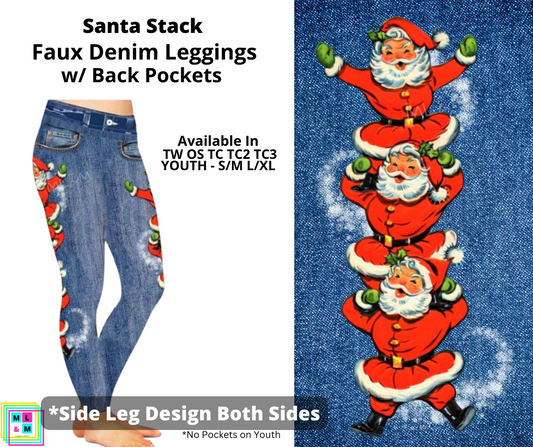Santa Stack Full Length Faux Denim w/ Side Leg Designs