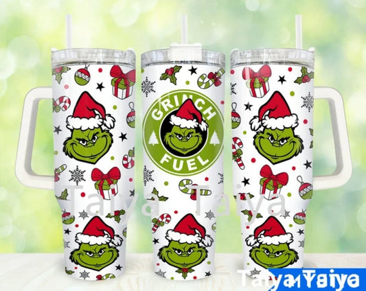 40 oz Grinch Fuel Tumbler with straw