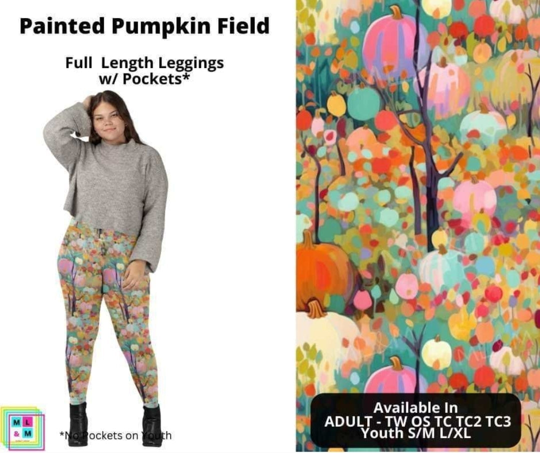 Painted Pumpkin Field Full Length Leggings w/ Pockets