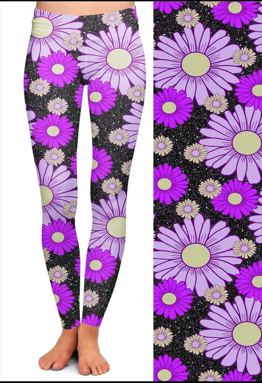 Purple Daisy Leggings and Capri Joggers