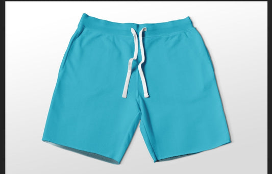 Solid Aqua jogger shorts with pockets 4" and 7" available