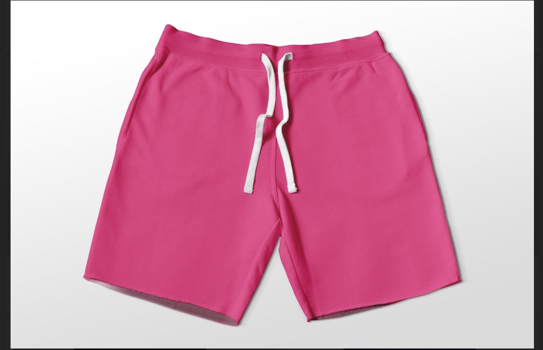 Solid Bright Pink jogger shorts with pockets 4" and 7" available