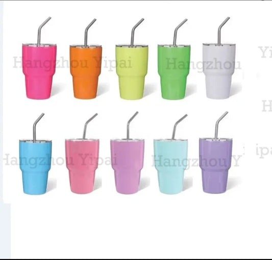 2 oz metal cups with lids and straws