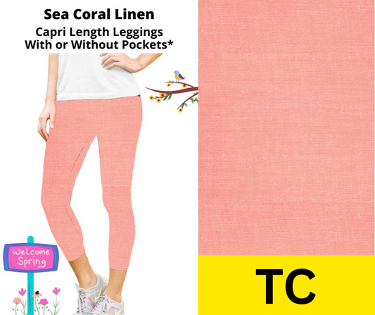 Sea Coral Linen Capri Length Leggings w/ Pockets