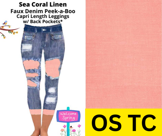 Sea Coral Linen Capri Faux Denim Peekaboo
