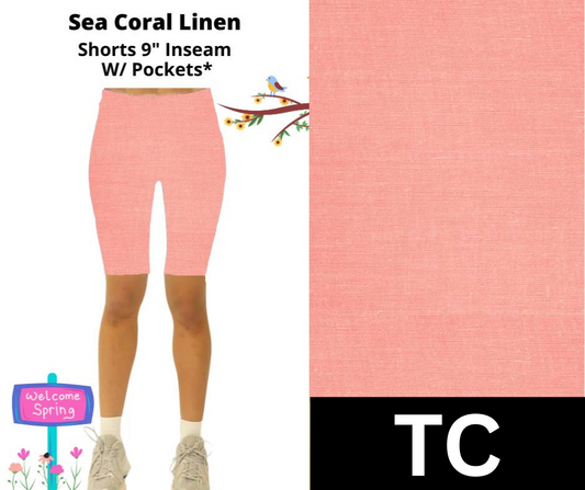Sea Coral Linen 9" Shorts w/ Pockets