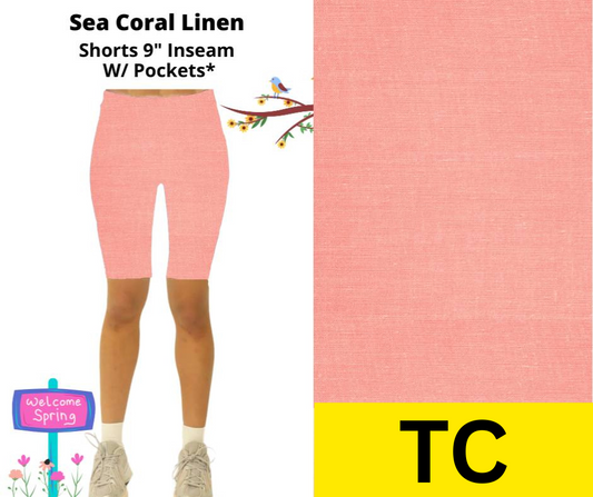 Sea Coral Linen Jamaica Shorts w/ Pockets
