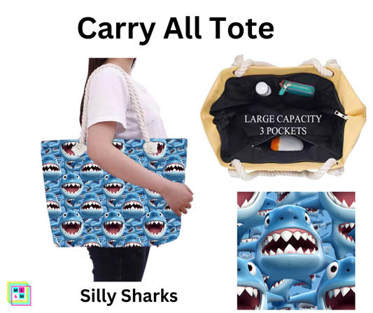 Silly Sharks Carry All Tote w/ Zipper