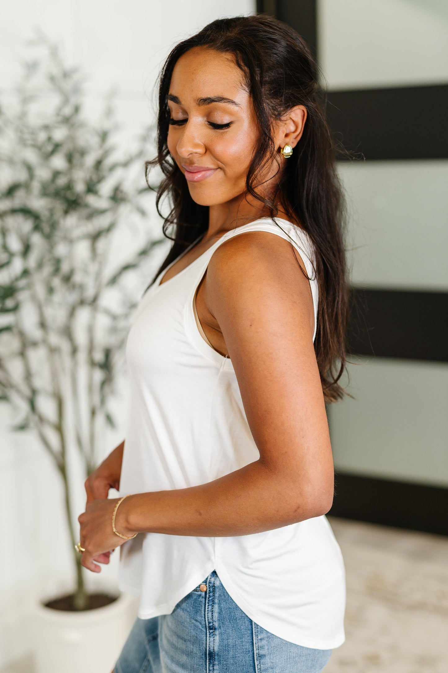 Simpler Times Basic V-Neck Tank in Off White