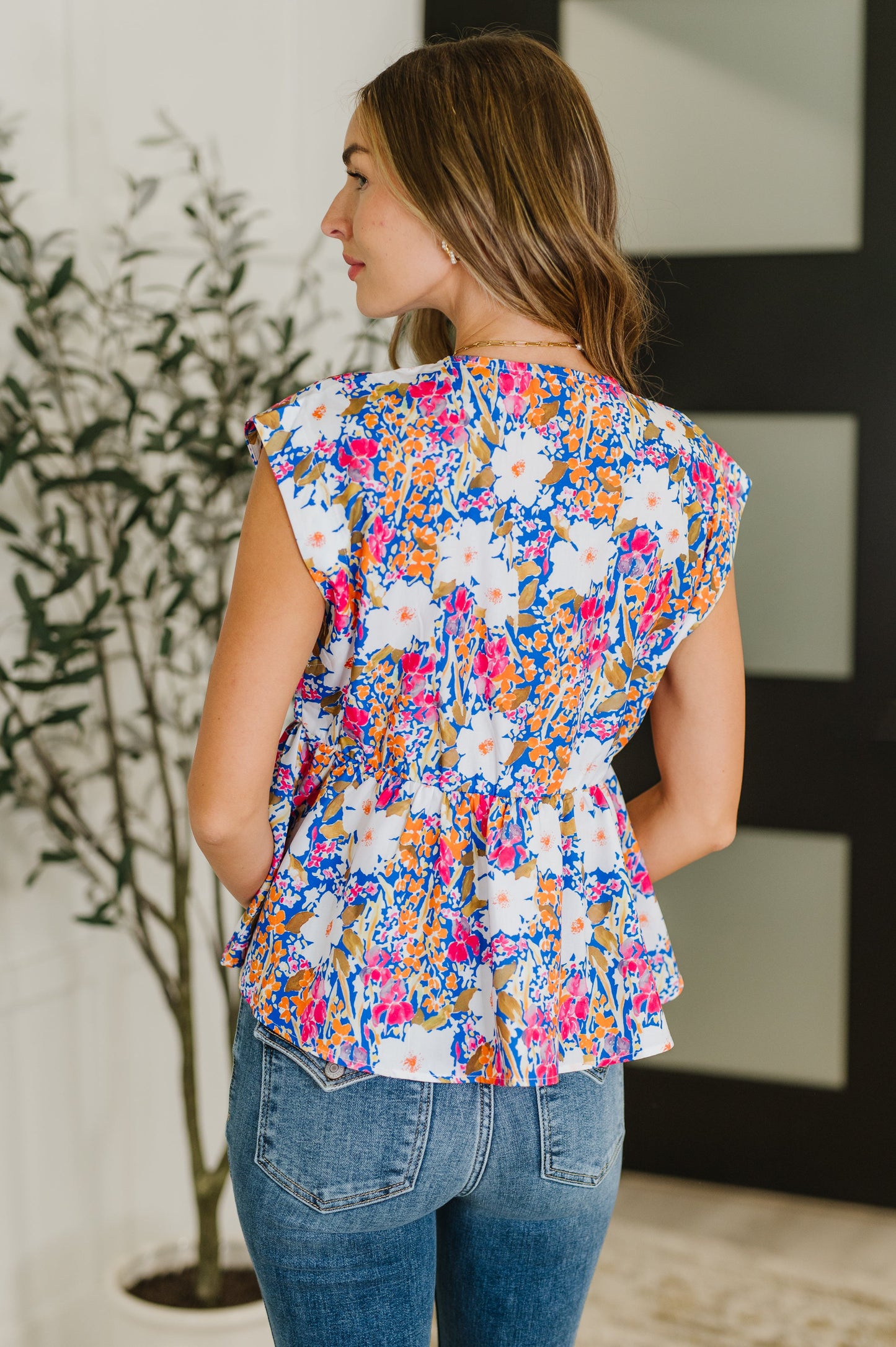 PREORDER: Sleeveless Bow Blouse in Pink and Orange Floral
