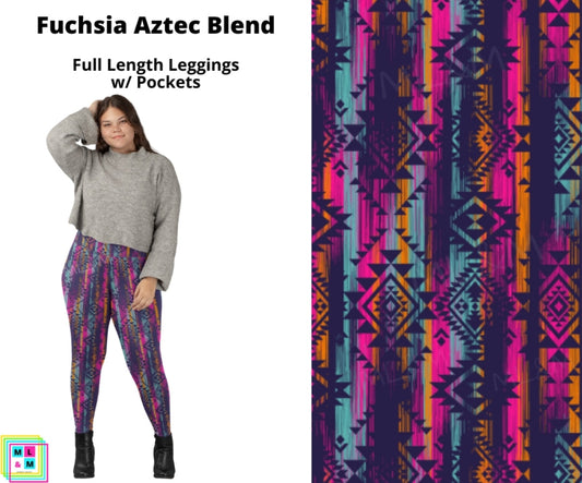 Fuchsia Aztec Blend Full Length Leggings w/ Pockets