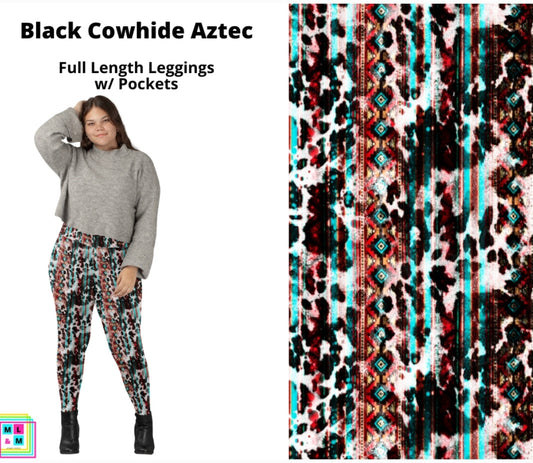 Black Cowhide Aztec Full Length Leggings w/ Pockets