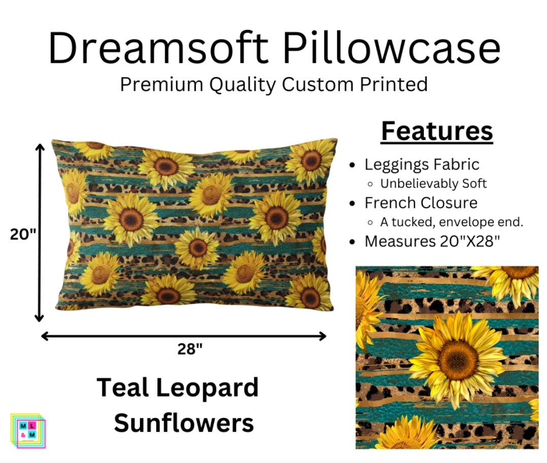 Teal Leopard Sunflowers Dreamsoft Pillowcase