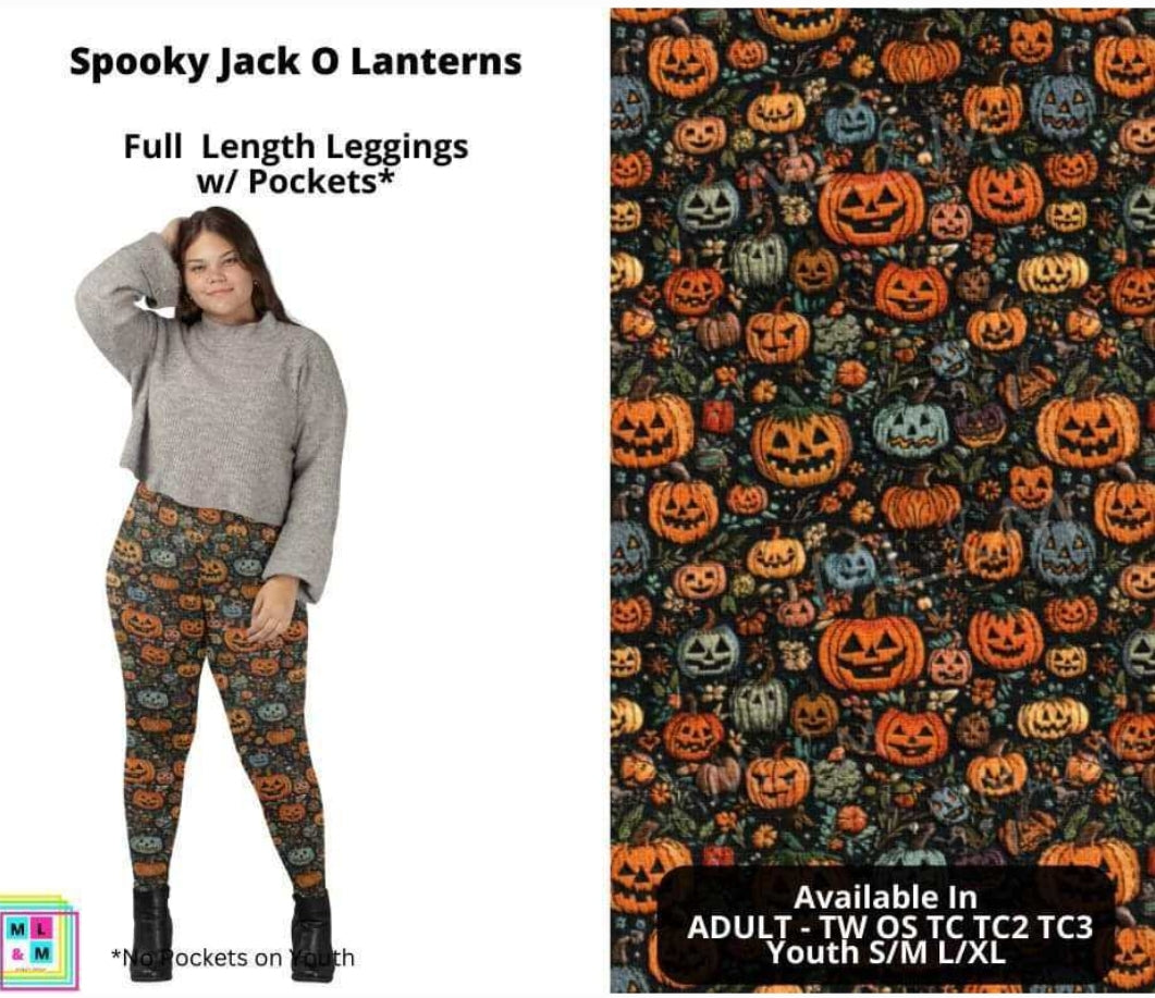 Spooky Jack O' Lanterns Full Length Leggings w/ Pockets