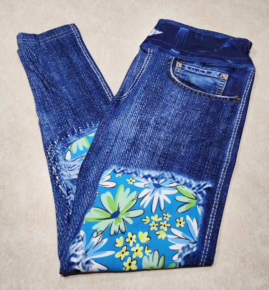 Blue Daisy Faux Denim Full Length