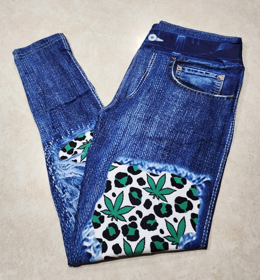 Cannabis Leopard Faux Denim Full Length