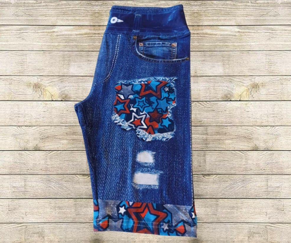 Star Spangled Faux Denim Jamaica Shorts